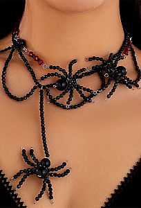 Halloween Gothic Spider-Shaped Beaded Necklace Dark Punk Style Multi-Strand Necklace Clavicle Chain